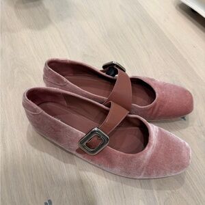 Maeve Velvet Mary Jane Flats in Dusty Rose
